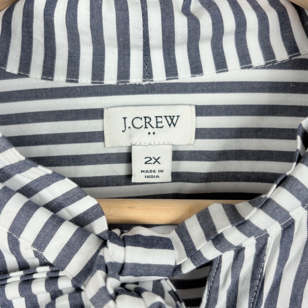 J.Crew Factory Blue & White Striped Bow Tie-Neck Button Down Blouse Sz 2X Preppy - Picture 7 of 11